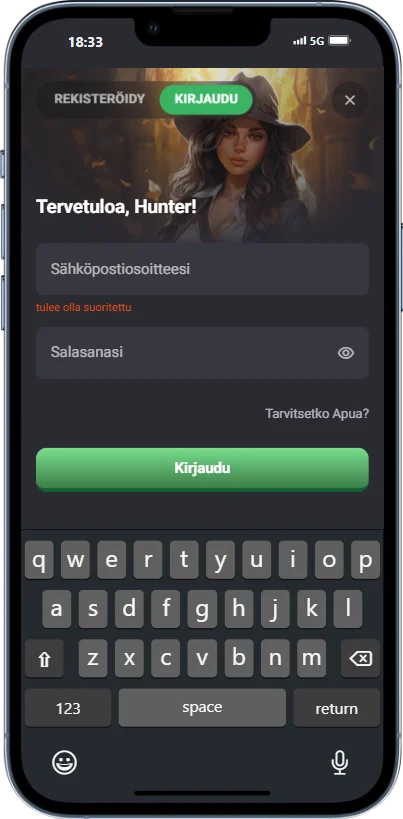 SlotHunter App Rekisteröidy-sivu